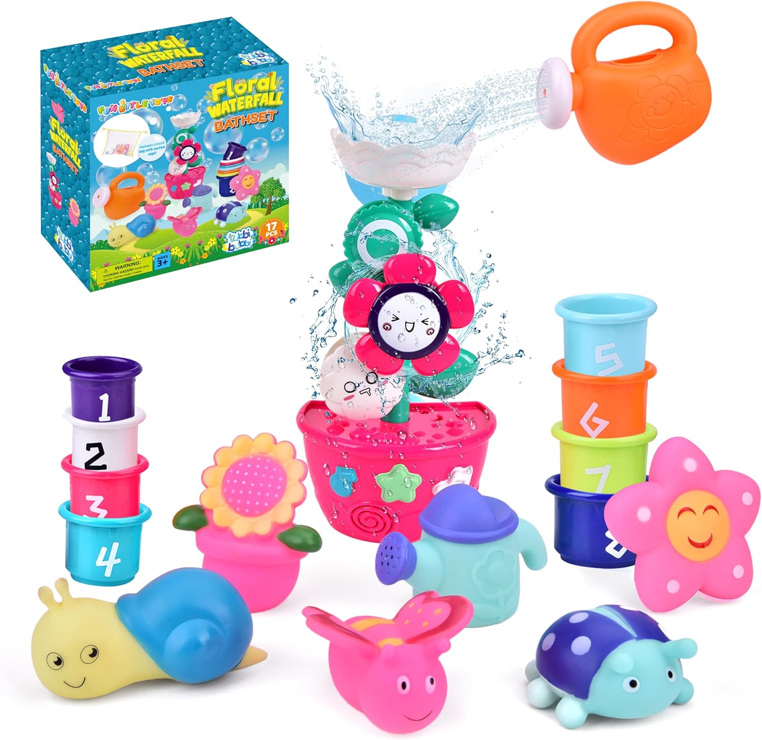 Bath Toys, 9 Pack Cute Flower Waterfall Garden Squirter Toys for Kids Ages 1-3 Boys Girls, Bathtub Water Toys, Preschool Toddler Pool Toys